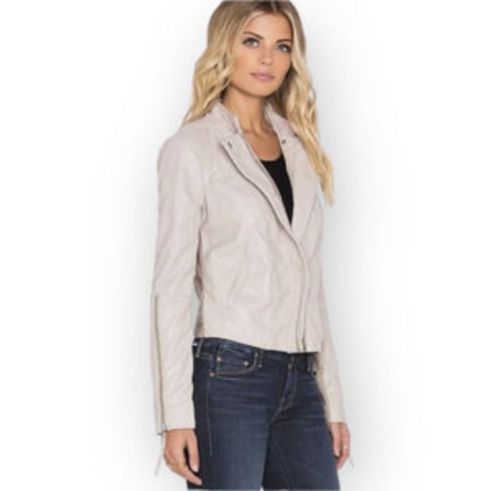 Free People Pearl Cool & Clean Vegan Fitted Leather Moto Jacket Size XS